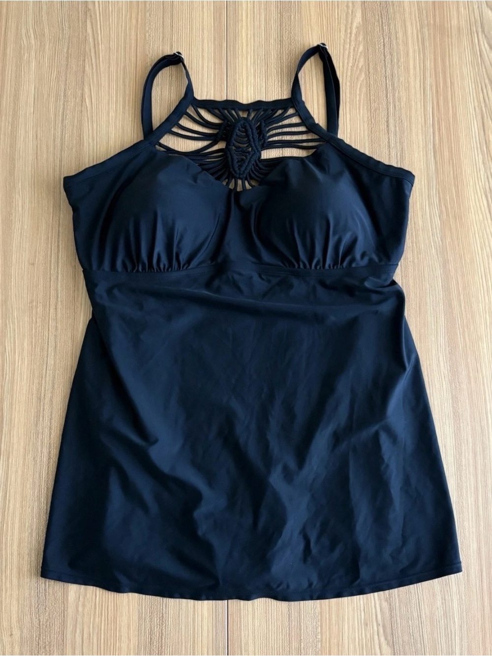 Firpearl Wmns One Piece Swim Dress Bathing Suit 18 Black High Neck Braid Macrame
